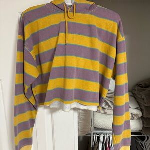 Striped Yellow and Purple Cropped Hoodie